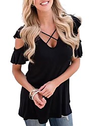cheap -amazon wish2022 summer new european and american casual v-neck cross strapless short-sleeved loose loose t-shirt women&#039;s clothing