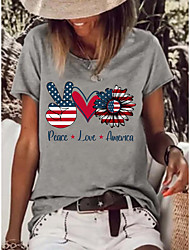 cheap -Women&#039;s Floral Painting T shirt Sunflower American Flag Print Round Neck Basic Tops Green White Black