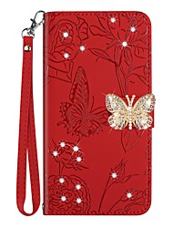 cheap -Phone Case For Apple Wallet Card iPhone 13 Pro Max 12 Mini 11 X XR XS Max 8 7 Rhinestone with Wrist Strap Card Holder Slots Butterfly Solid Colored Crystal Diamond PU Leather