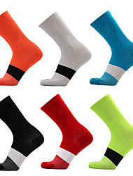 cheap -Socks Cycling Socks Men&#039;s Outdoor Exercise Bike / Cycling Breathable Soft Sweat wicking 2 Pieces Patchwork Geometric Nylon White Black Green One-Size / Stretchy