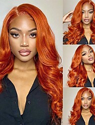 cheap -Orange Ginger Body Wave Lace Front Wig Colored Human Hair Wigs for Black Women 13x4 Transparent Lace Front Fall Hair Color Wigs with Baby Hair Pre Plucked 150% Density