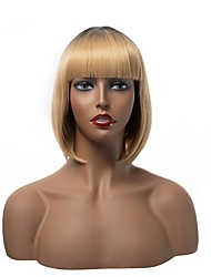 cheap -Blonde Ombre Short Straight Bob Wig with Bangs for Women Heat Resistant Synthetic Fiber Daily Use Costume Cosplay Party Hair 12 inch