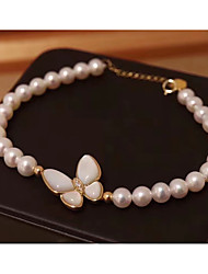 cheap -White Pearl Bead Bracelet Braided Butterfly Natural Elegant European French Sweet 14K Gold Plated Bracelet Jewelry Gold For Gift Daily Formal Office Festival 18-23cm Adjustable