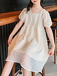 cheap -Kids Little Girls&#039; Dress Solid Colored A Line Dress Daily Holiday White Midi Short Sleeve Cute Sweet Dresses Spring Summer Regular Fit 4-13 Years