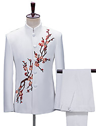 cheap -White Black Men&#039;s Wedding Suits 2 pcs Patterned Standard Fit Single Breasted More-button 2022