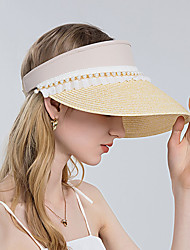 cheap -Women&#039;s Summer Wide Brim Air Sun Hats UV Protection Top Empty Hat Straw Visor Cap with Pearl Lace Adjustable Ladies Beach Cap