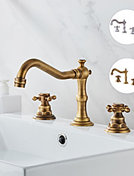 cheap -Widespread Bathroom Sink Faucet,Two Handle Three Holes, Brass Chrome Bathroom Sink Faucet Contain with Supply Lines and Drain Plug and Hot/Cold Switch