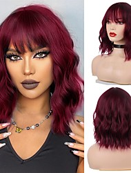 cheap -Red Wig for Women Short Wigs for Black Women Short Curly Wig 99j Wine Red Bob Wig with Bangs Synthetic Curly Wig for Daily Party Cosplay Halloween Glueless Natural Looking Heat Resistant Synthetic F