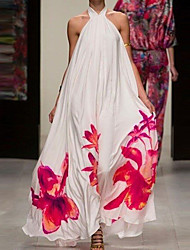cheap -Women&#039;s A Line Dress Maxi long Dress White Sleeveless Floral Backless Cold Shoulder Print Spring Summer Halter Neck Stylish Elegant 2022 S M L XL