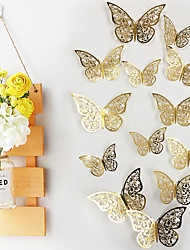 cheap -4sets 12Pcs/Set 3D Hollow Butterfly Wall Sticker Gold Silver Wedding Decoration Living Room Home Decor Butterflies Decal Stickers