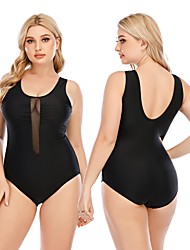 cheap -Women&#039;s One Piece Swimsuit Mesh Bodysuit Bathing Suit Swimwear Black Plus Size Breathable Quick Dry Swimming Surfing Beach Summer Plus Size / Lightweight