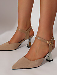 cheap -Women&#039;s Heels High Heel Pointed Toe Casual Tissage Volant Cross Strap Spring Summer Almond Black Orange
