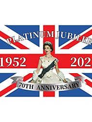 cheap -5ft X 3ft (150cm X 91cm) Platinum Jubilee Banner Poster Union Jack Flag Featuring Queen Elizabeth II British Party Decorations