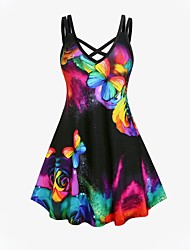cheap -Women&#039;s Plus Size A Line Dress Floral V Neck Sleeveless Spring Summer Casual Sexy Short Mini Dress Daily Holiday Dress / Butterfly
