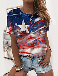 cheap -Women&#039;s Painting T shirt Stars and Stripes Print Round Neck Basic Tops Navy Blue / 3D Print