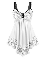 cheap -Women&#039;s Plus Size Tops Camisole Floral Backless Ruched Sleeveless V Neck Streetwear Daily Going out Cotton Spring Summer White Black