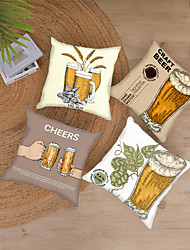 cheap -Vintage Beer Double Side Cushion Cover 4PC Soft Decorative Square Throw Pillow Cover Cushion Case Pillowcase for Sofa Bedroom Superior Quality Machine Washable