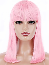 cheap -Pink Color Bob wig Cosplay New Customer Hair Style Short Bob Wigs with Hair Bangs Black Color Wigs with Elastic Net Natural As Your Own Hair Heat Resistant Synthetic Straight Full Head Hair Wig