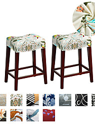 cheap -Set of 2 Pieces Elastic Rectangle Bar Stool Covers Stretch Vanity Stool Cover Floral Graphic Chair Seat Slipcovers Counter Stool Cover Saddle Seat Covers Washable