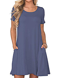 cheap -Women&#039;s T Shirt Dress Tee Dress Knee Length Dress Green Black Blue Royal Blue Navy Blue Short Sleeve Solid Color Pocket Spring Summer Crew Neck Casual 2022 S M L XL XXL