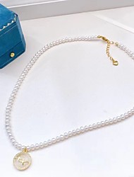cheap -1pc Choker Necklace Pendant Necklace For Women&#039;s Pearl White Gift Daily Formal 14K Gold Plated Beads Star / Pearl Necklace