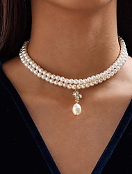 cheap -1pc Pendant Necklace Necklace For Women&#039;s White Street Gift Beach Imitation Pearl Alloy Beads Ball / Layered Necklace