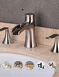 cheap -Bathroom Sink Faucet - Waterfall Nickel Brushed / Electroplated / Painted Finishes Widespread Two Handles Three HolesBath Taps