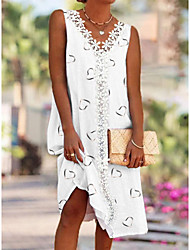 cheap -Women&#039;s A Line Dress Knee Length Dress White Sleeveless Heart Ruched Spring Summer V Neck Vacation Modern 2022 S M L XL XXL 3XL