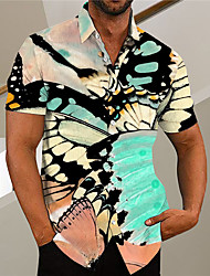 cheap -Men&#039;s Shirt Print Butterfly Animal Turndown Street Casual Button-Down Print Short Sleeve Tops Casual Fashion Designer Breathable Beige