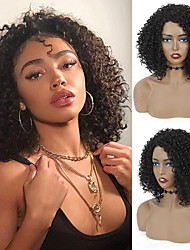 cheap -Kinky Curly Bob Wig for Black Women Synthetic Short Curly Afro Full Hair Wigs Side Part Heat Resistant Fiber Machine Made 16 inch