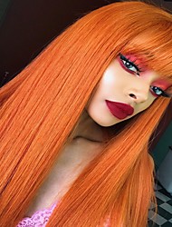 cheap -Remy Human Hair Wig Straight Neat Bang Orange Capless Brazilian Hair Women&#039;s Auburn 10 inch 12 inch 14 inch Daily Wear Vacation