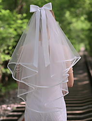 cheap -Two-tier Classic &amp; Timeless / Cute Wedding Veil Fingertip Veils with Satin Bow Tulle