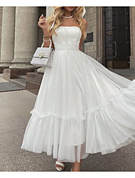 cheap -A-Line Wedding Dresses Strapless Ankle Length Tulle Sleeveless Simple Sexy Little White Dress with Pleats 2022