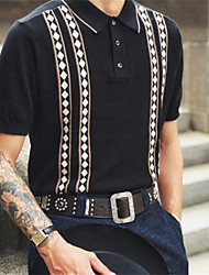 cheap -Men&#039;s Golf Shirt Argyle Turndown Street Casual Button-Down Short Sleeve Tops Casual Fashion Comfortable Black