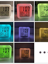 cheap -Low Noise Multifunction 7 Color Change LED Digital Alarm Clock With Date Alarm Thermometer Desktop Table Cube Alarm Clock Night Glowing For Use In Bedroom Office Student Dormitory