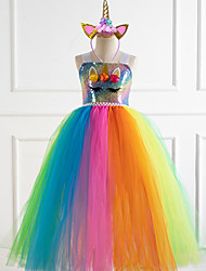 cheap -Kids Little Girls&#039; Dress Sequin Strap Dress Party Birthday Mesh Multicolor Midi Sleeveless Princess Sweet Dresses Children&#039;s Day Spring Summer Loose 1pcs 3-12 Years