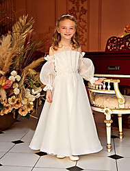 cheap -Princess Ankle Length Flower Girl Dresses Party Tulle Long Sleeve Jewel Neck with Appliques 2022