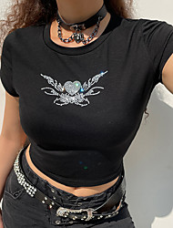 cheap -Women&#039;s Crop Tshirt T shirt Tee Heart Round Neck Basic Tops Black