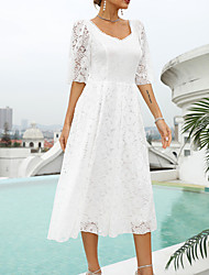 cheap -A-Line Wedding Dresses Square Neck Knee Length Lace Half Sleeve Simple Beach Sexy Little White Dress with Bow(s) Solid Color 2022