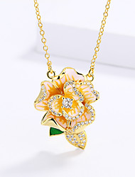 cheap -1pc Pendant Necklace For Women&#039;s AAA Cubic Zirconia Clear Wedding Anniversary Party Evening Brass Fancy Flower Shape