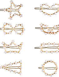 cheap -8 Pcs Pearl Hair Clips Bobby Pins Hair Barrette Clip Hollow Out Round Rectangle Triangle Heart Star Rabbit Ears Crown Bowknot Shapes Side Clamp Hair Pin Hair Accessories