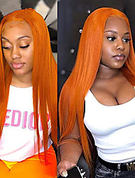cheap -Human Hair 13x4 Lace Front Wig Free Part Brazilian Hair Natural Straight Orange Wig 150% Density Classic Easy to Carry 100% Virgin For Women&#039;s 22 inch Human Hair Lace Wig Lightinthebox / Daily Wear