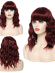 cheap -Red Wigs with Bangs for Women Wavy Short Bob Wigs for Women Lightweight Burgundy Curly Synthetic Shoulder Length Wigs for Daily Using Soft Heat Resistant Fiber Auburn Wigs Natural Looking