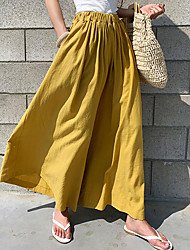 cheap -Women&#039;s Chino Culottes Wide Leg Pocket Full Length Pants Casual Daily Inelastic Solid Colored High Waist Yellow One-Size