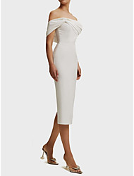cheap -Sheath / Column Minimalist Elegant Homecoming Graduation Dress One Shoulder Sleeveless Knee Length Stretch Fabric with Slit Pure Color 2022