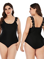 cheap -Women&#039;s One Piece Swimsuit Lace Bodysuit Bathing Suit Swimwear Black Plus Size Breathable Quick Dry Swimming Surfing Beach Summer Plus Size / Lightweight