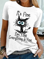 cheap -Women&#039;s Painting T shirt Graphic It&#039;s Fine I&#039;m Fine Text Print Round Neck Basic Tops Green White Gray