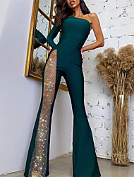 cheap -Jumpsuits Rompers Sparkle &amp; Shine Formal Evening Dress One Shoulder Long Sleeve Floor Length Stretch Fabric with Sequin 2022