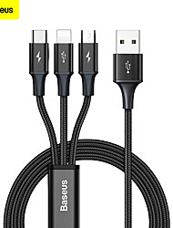 cheap -Baseus Multi 3 in 1 USB Charger Cable, 1M/3.3Ft 3.5A PD Fast Braided Charging Cord Universal Multiple Ports Long Charging Cable with USB C/Micro USB/Lightning Connector for iPhones Android Huawei