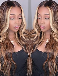 cheap -Honey Blonde 13X4 Lace Frontal Highlight Body Wave Human Hair Wigs For Black Women Ombre Highlight Piano Colored Lace Frontal Wig Pre Plucked with Baby Hair 150% Density TL412 Color